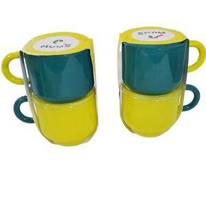 Set of 4 Matcha Stackable Mugs Green and Yellow Two Tone Tea Cup Set NIB